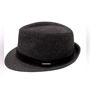 Stetson Charcoal Herringbone Fedora with Black Band Size Medium